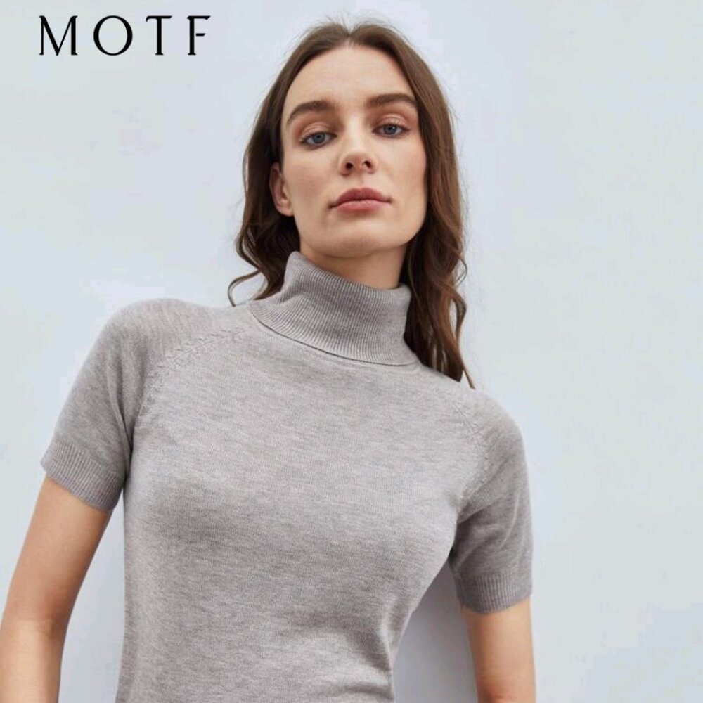 MOTF Shein Knot Top Turtle Neck Shot Sleeve Wool Blend Size Small